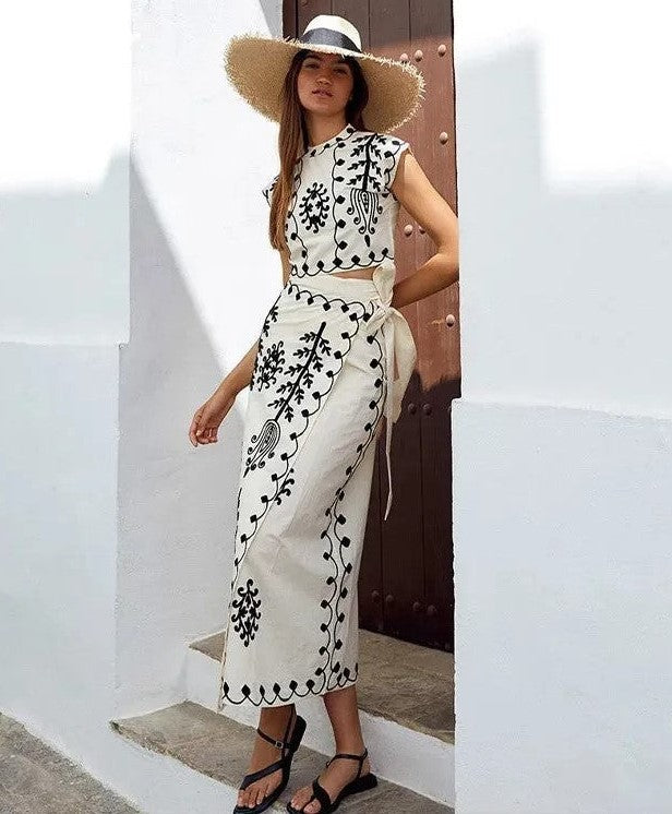 Doralia – Zestaw top i długa spódnica z nadrukiem