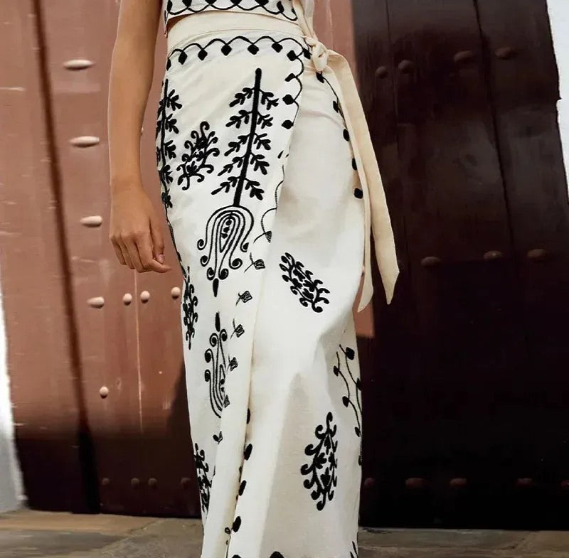 Doralia – Zestaw top i długa spódnica z nadrukiem