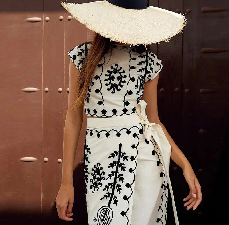 Doralia – Zestaw top i długa spódnica z nadrukiem