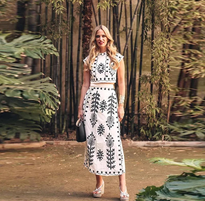 Doralia – Zestaw top i długa spódnica z nadrukiem