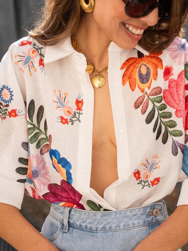 Ligia – Letnia koszula z kwiatowym nadrukiem