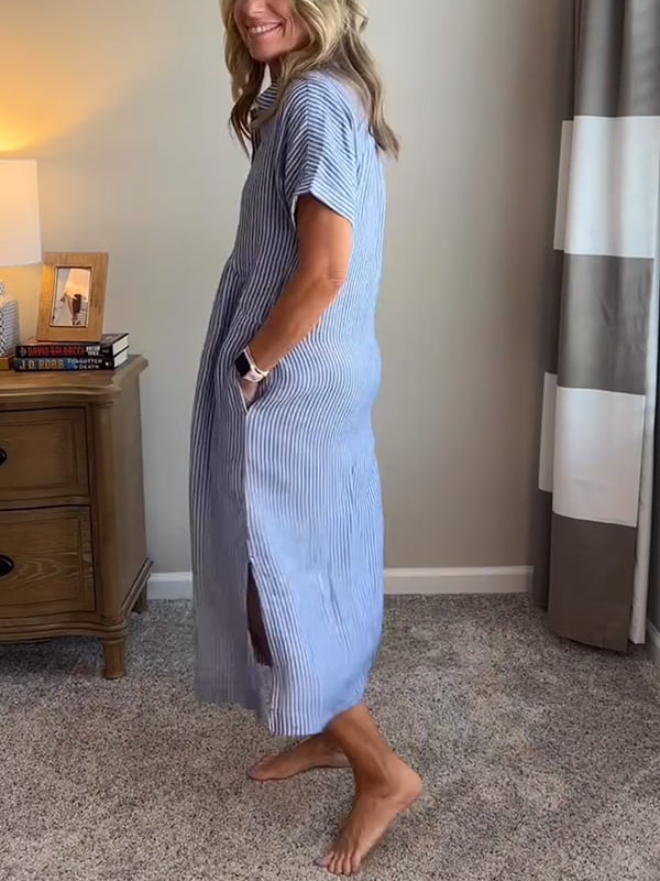 Malina | Sukienka koszulowa w paski z klapami i guzikami Z funkcjonalnymi kieszeniami