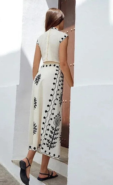 Doralia – Zestaw top i długa spódnica z nadrukiem