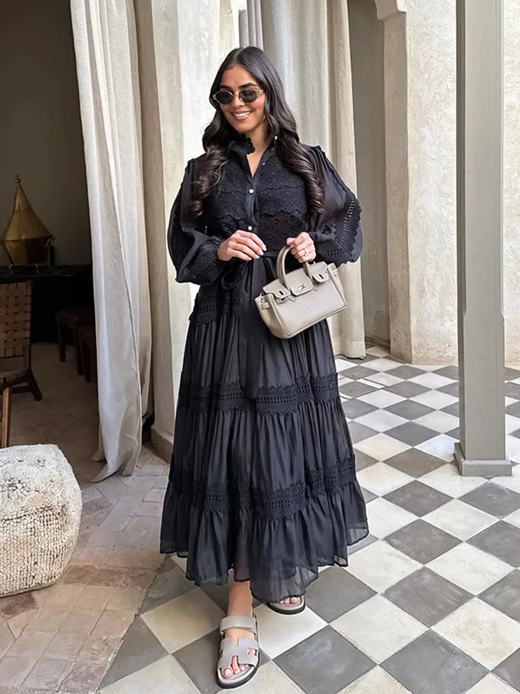 Veralina – Długa sukienka z haftem i warstwami