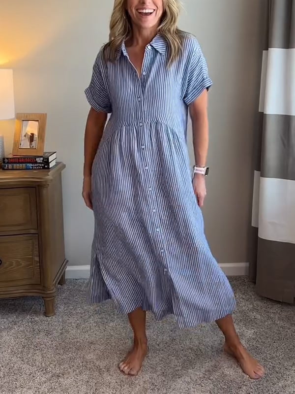 Malina | Sukienka koszulowa w paski z klapami i guzikami Z funkcjonalnymi kieszeniami