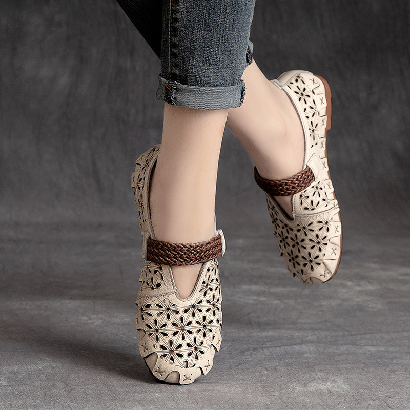 Lunaria - Wygodne płaskie buty ze skóry bydlęcej dla kobiet