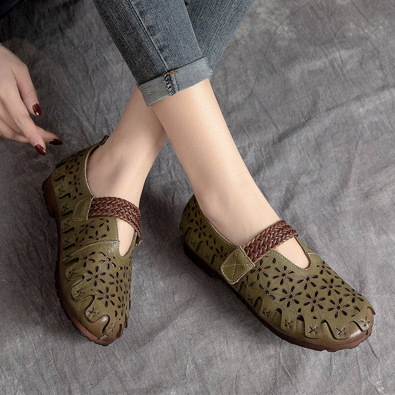 Lunaria - Wygodne płaskie buty ze skóry bydlęcej dla kobiet