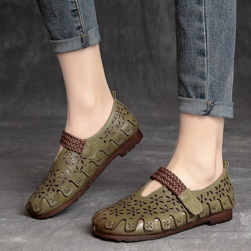 Lunaria - Wygodne płaskie buty ze skóry bydlęcej dla kobiet